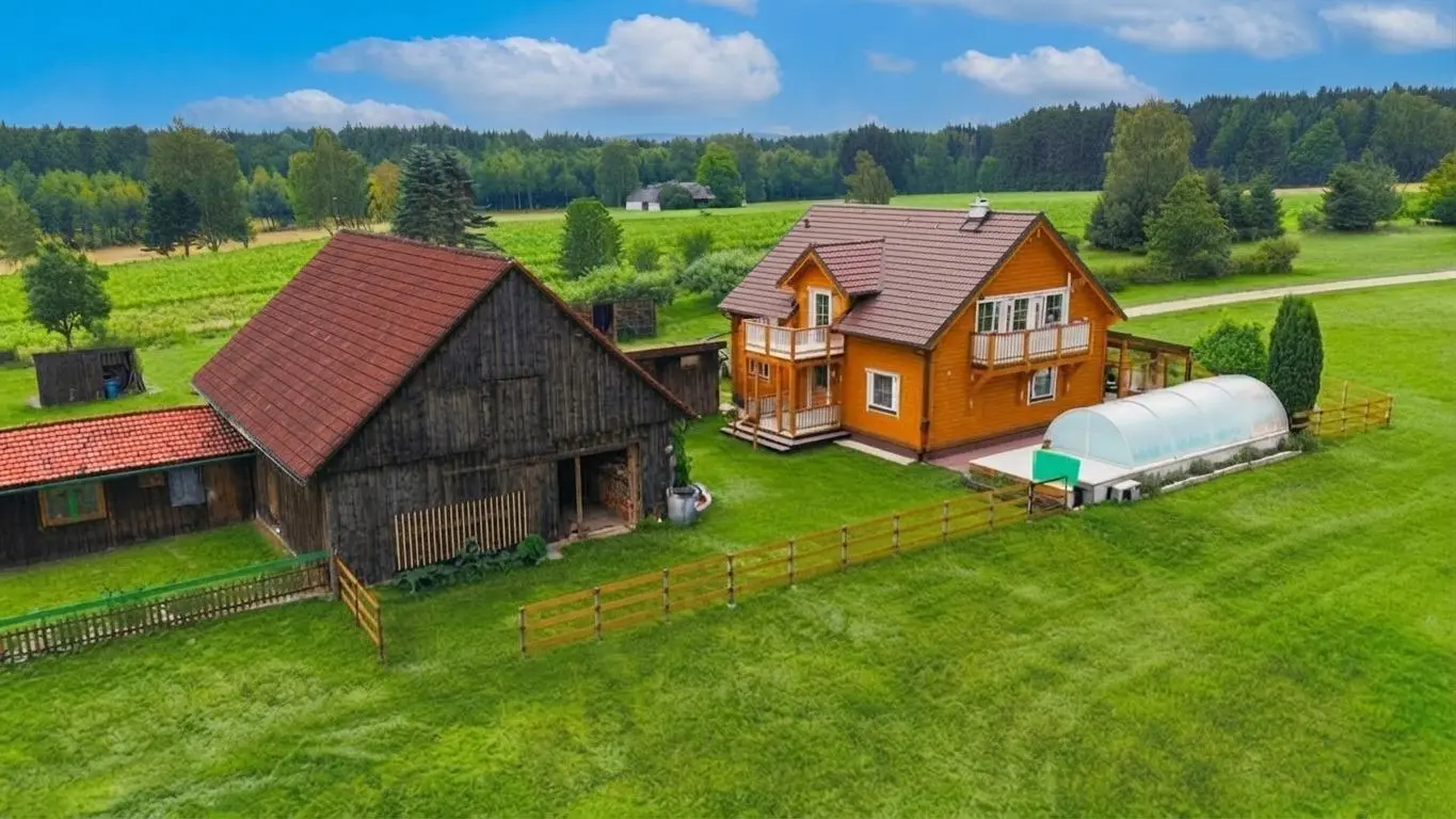 Waldviertler Alleinlage! 1,7 ha exklusives Naturrefugium mit neuem skandinavischem Blockhaus, Pool und Nebengebäuden