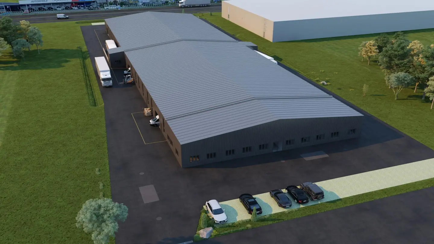 Großflächige Logistikhalle mit Büro Wohnung