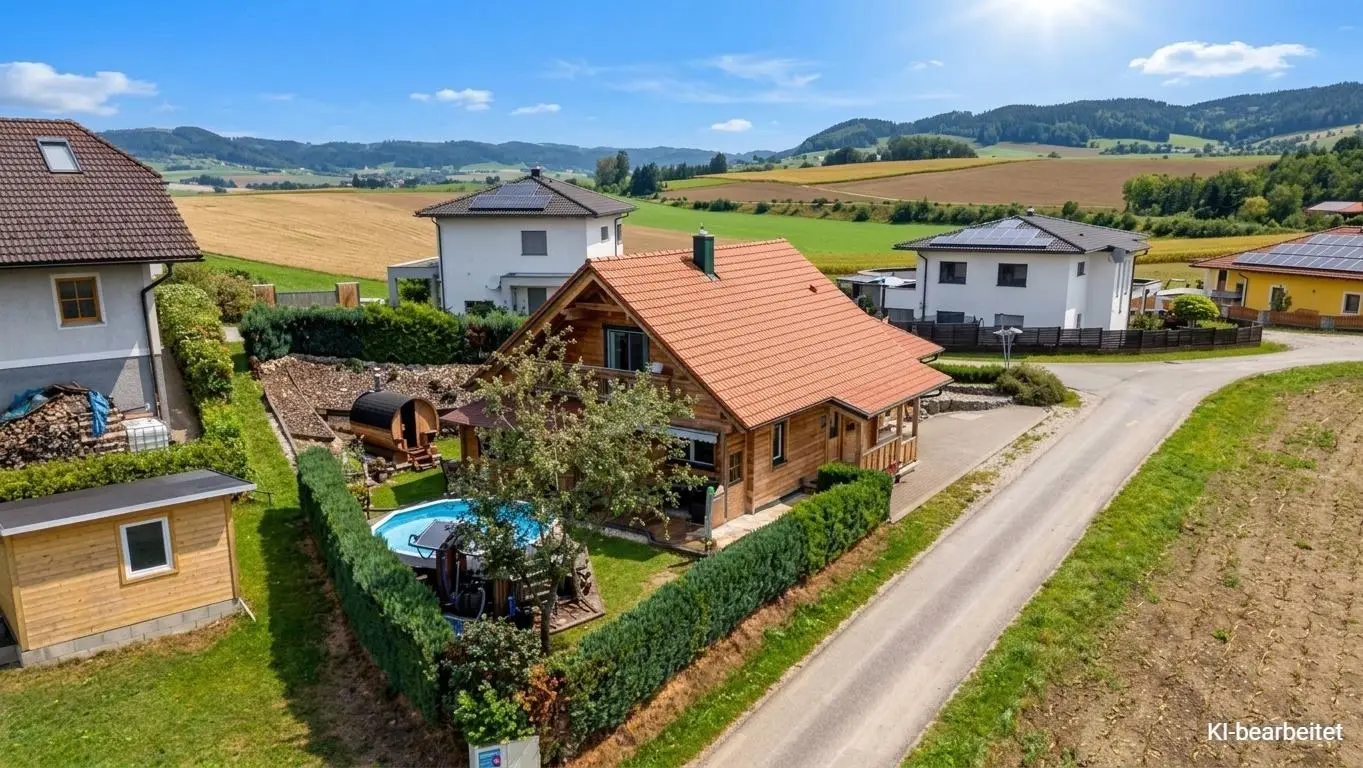 Skandinavisches Blockhaus mit Garten Pool Familienwohnung