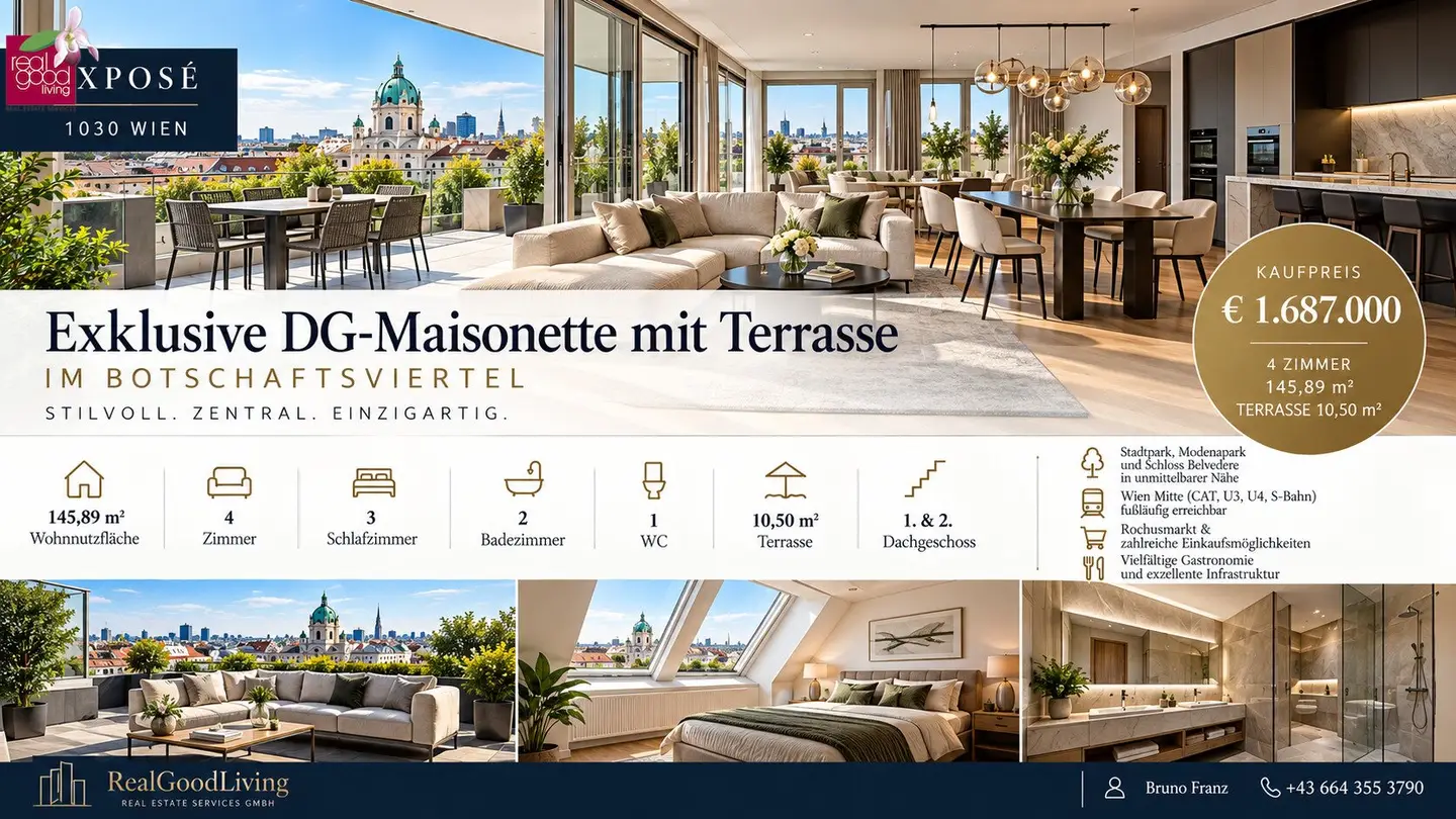 Exclusive attic maisonette with terrace in the embassy district – 145.89 m² living area