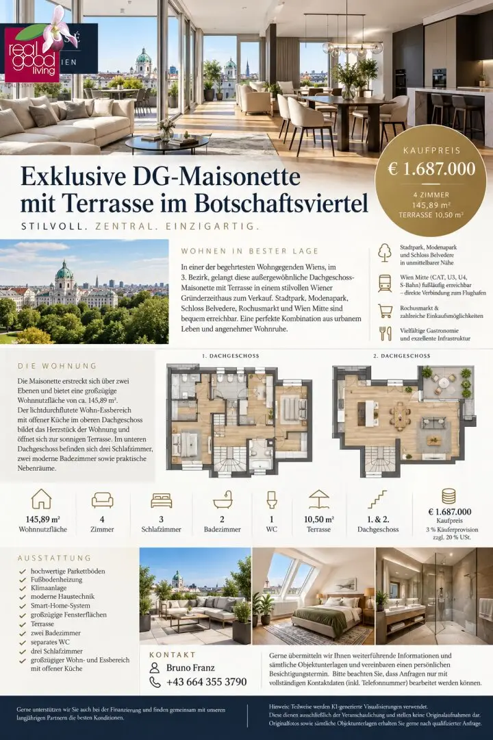 Exclusive attic maisonette with terrace in the embassy district – 145.89 m² living area