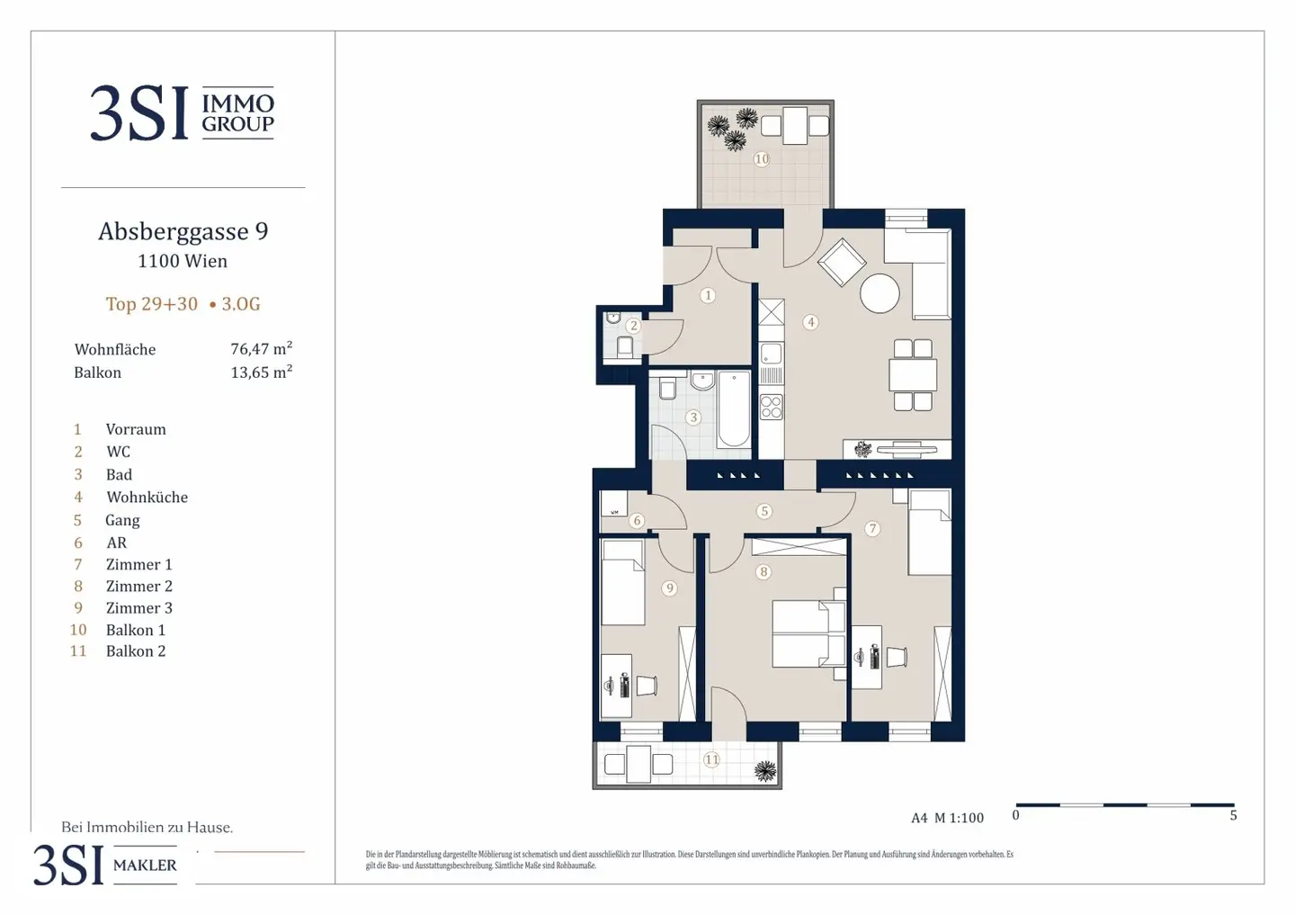 Absberggasse 9 - Beautiful 4-room apartment with courtyard-facing balcony