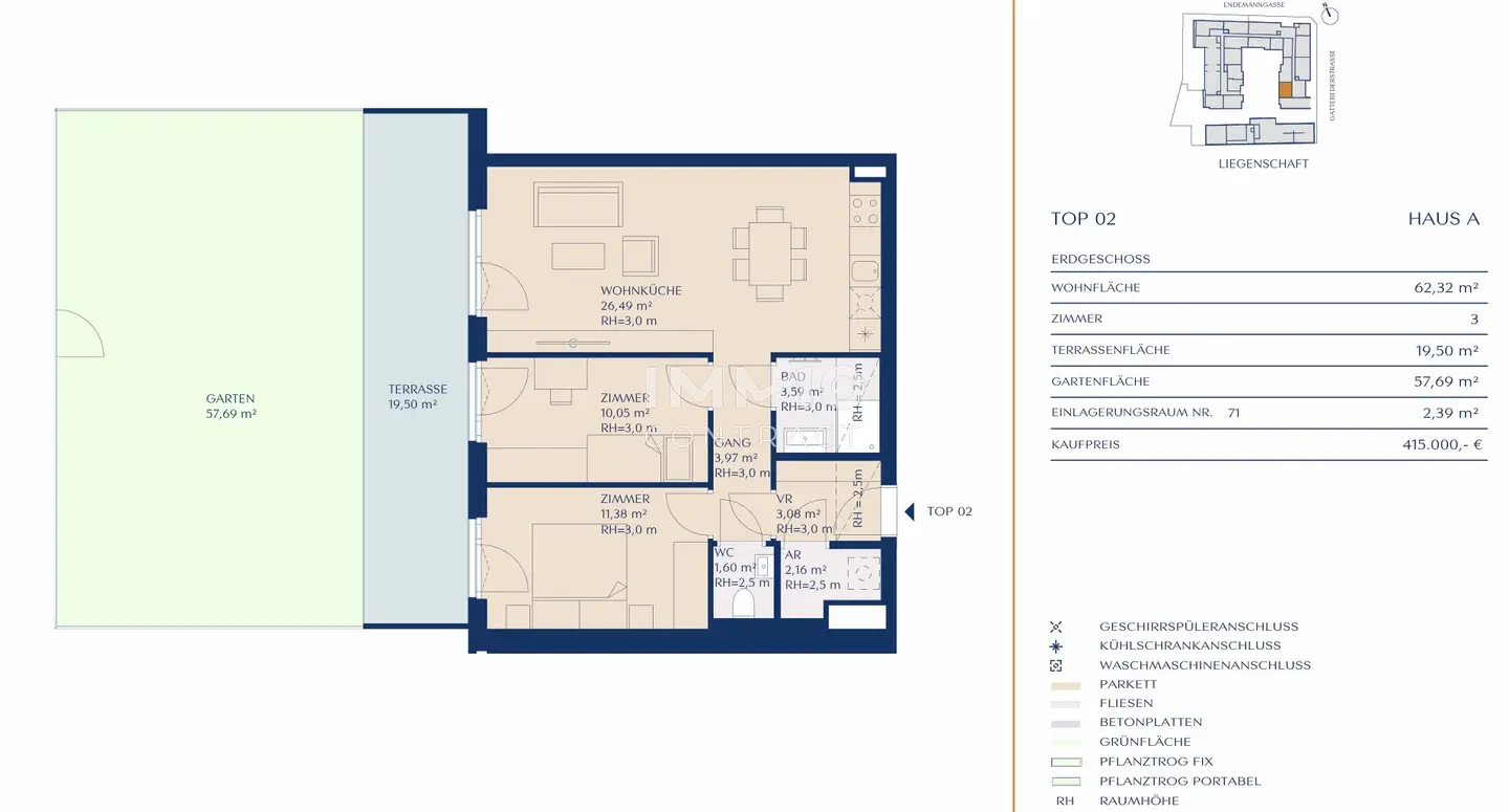 Garden apartment with top layout (New build first occupancy) near Rosenhügel