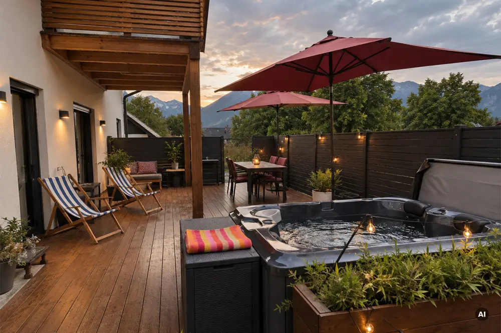 Panoramic apartment with lake view terrace and whirlpool