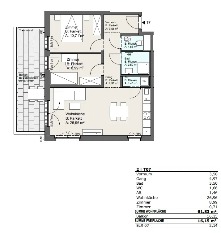 Apartment near the Danube island with balcony and photovoltaic system