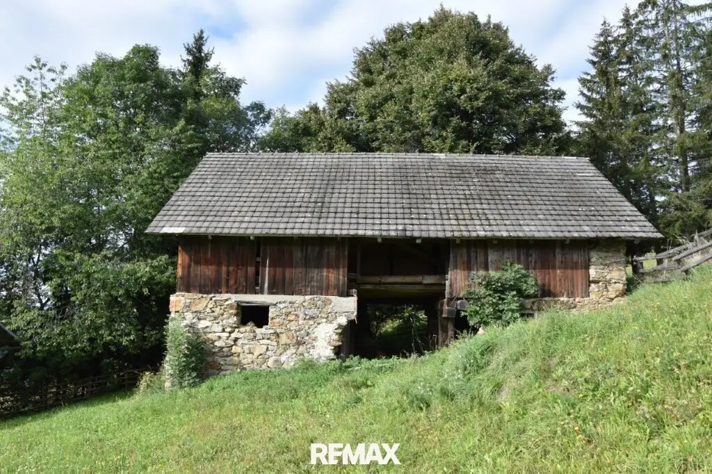 Gemütliche Berghütte mit Nebengebäude am Sonnberg bei Eisentratten mit m² 16.516 arrondierter landwirtschaftlicher Fläche,  3 Zimmer, urige kleine Terrasse, 4 Stellplätze, 290.000 €