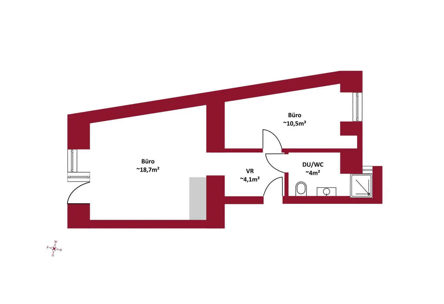 U4 in approx 5 minutes on foot, compact commercial space, versatile use, street side entrance