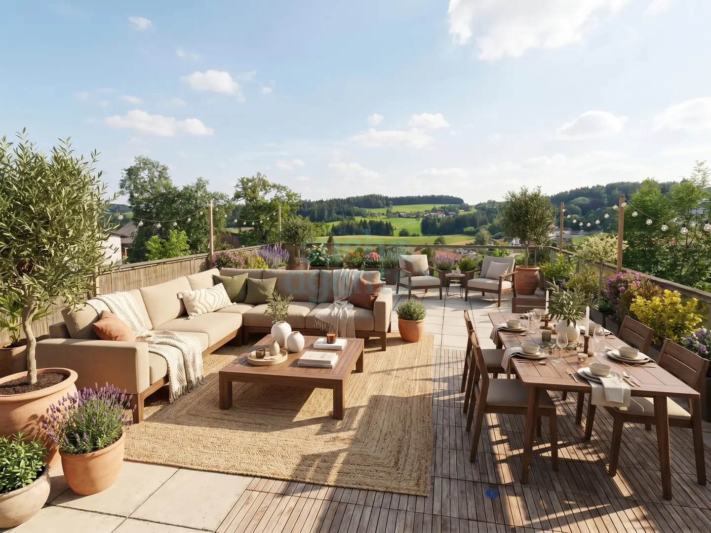Attic apartment with large roof terrace and distant view