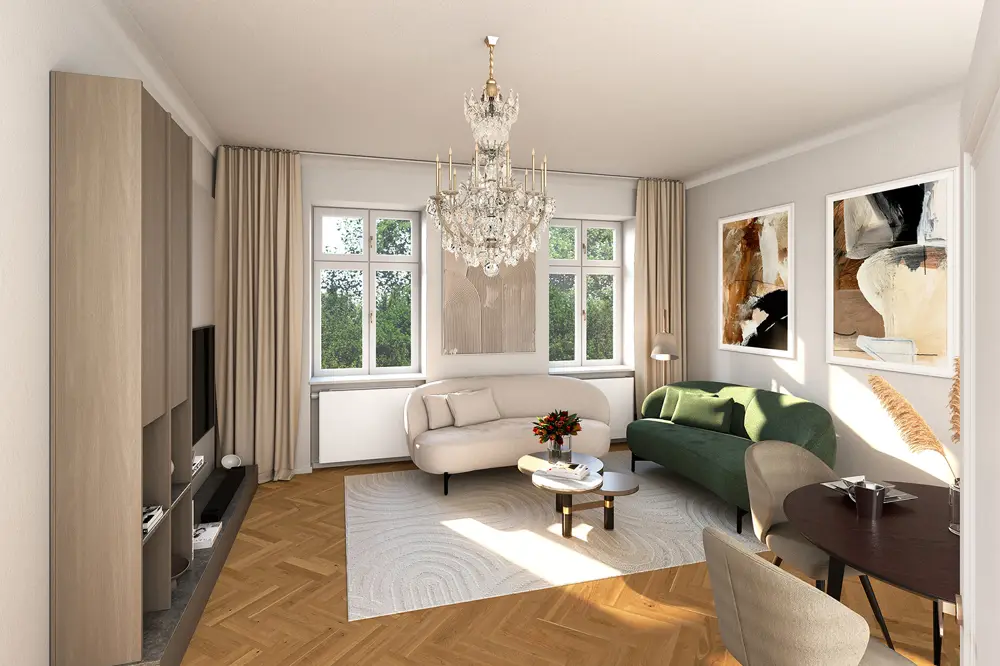 Renovated period apartment with oak parquet and storage room