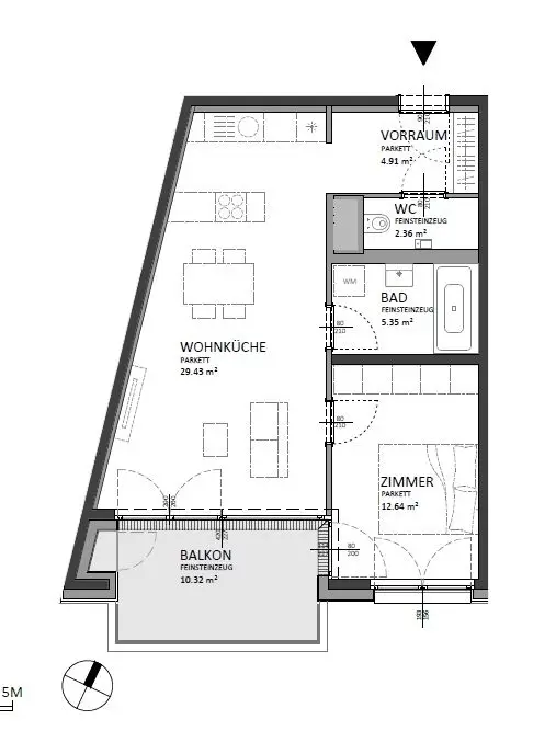 Move in ready Neubauwohnung with balcony and high quality parquet