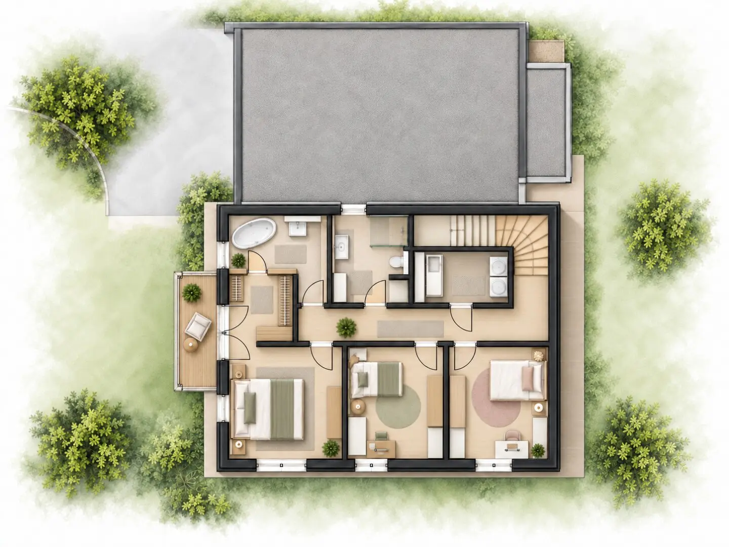 New building project with terrace, double carport and room for customization