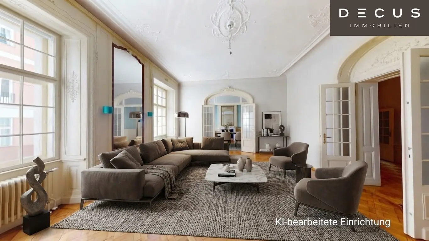 EINZIGARTIGER ALTBAU-TRAUM IM BOTSCHAFTSVIERTEL, STUCK, KAMIN, BELETAGE, 3D-RUNDGANG