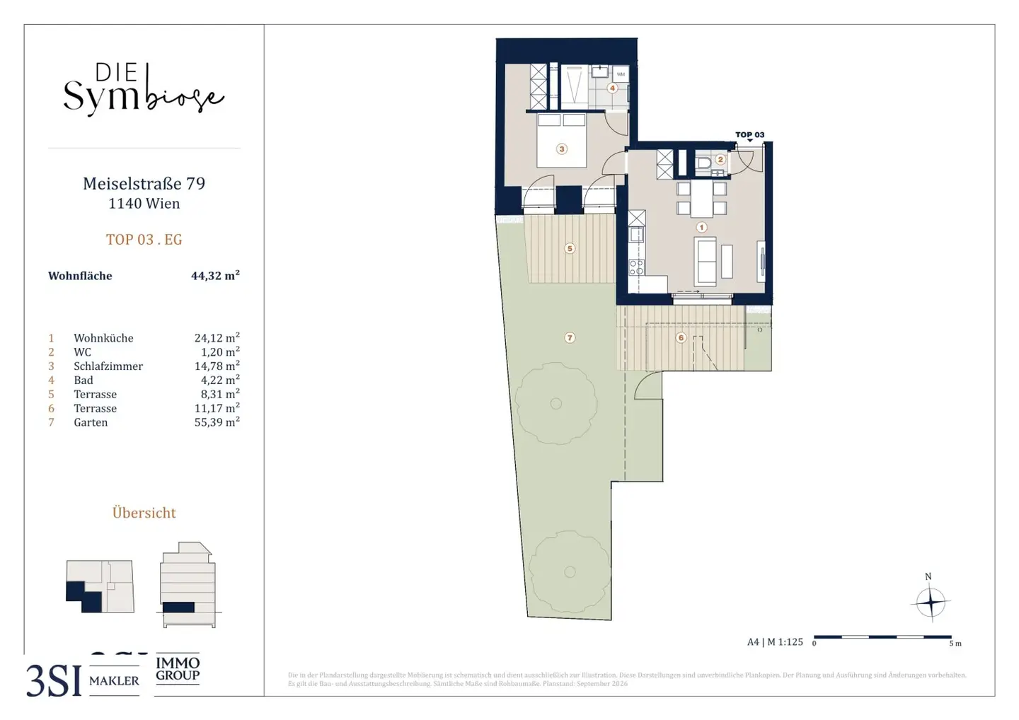Apartment newly built with courtyard terrace and garden