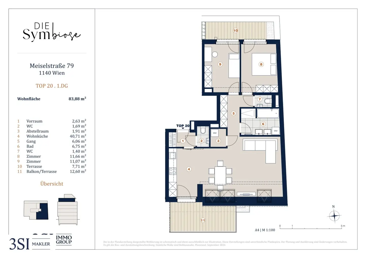 Brand new top floor apartment with two terraces