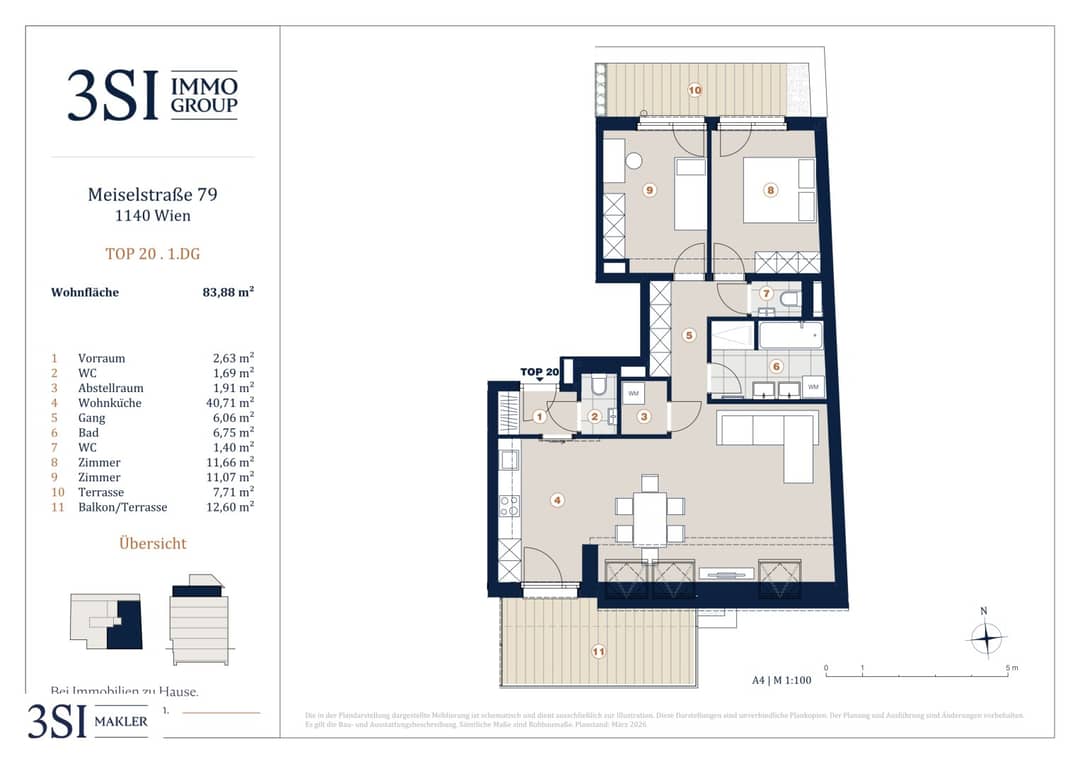 Brand new top floor apartment with two terraces
