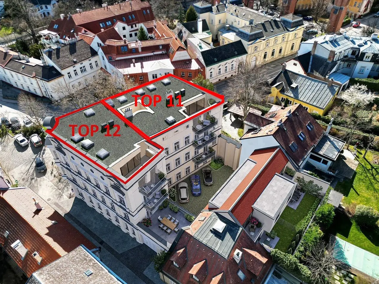 Bright penthouse with terraces and period charm