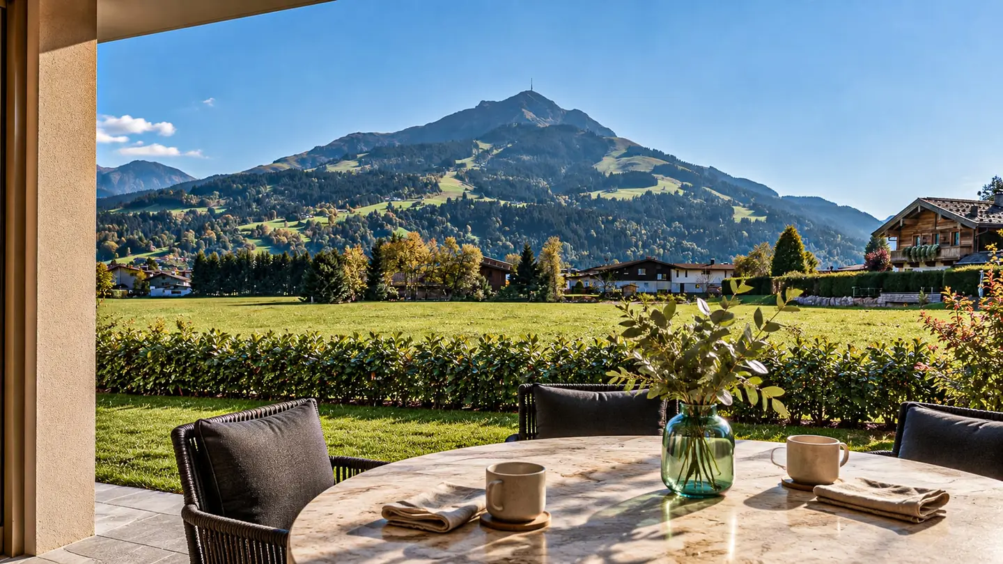 Erdgeschosswohnung mit Privatgarten und Blick auf den Wilden Kaiser