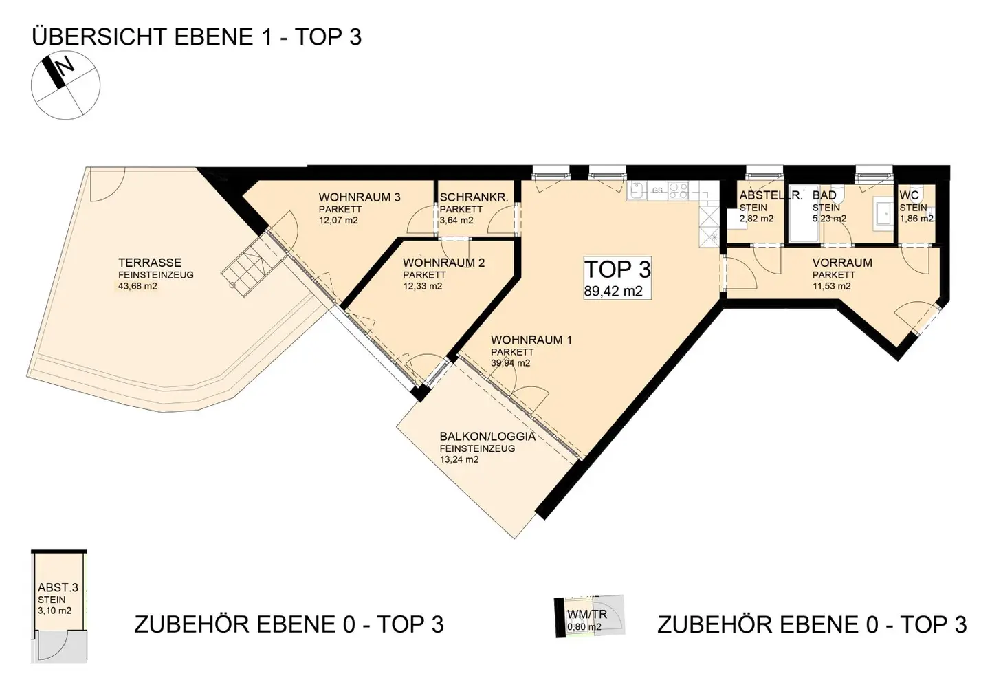 3-room apartment with terrace and loggia