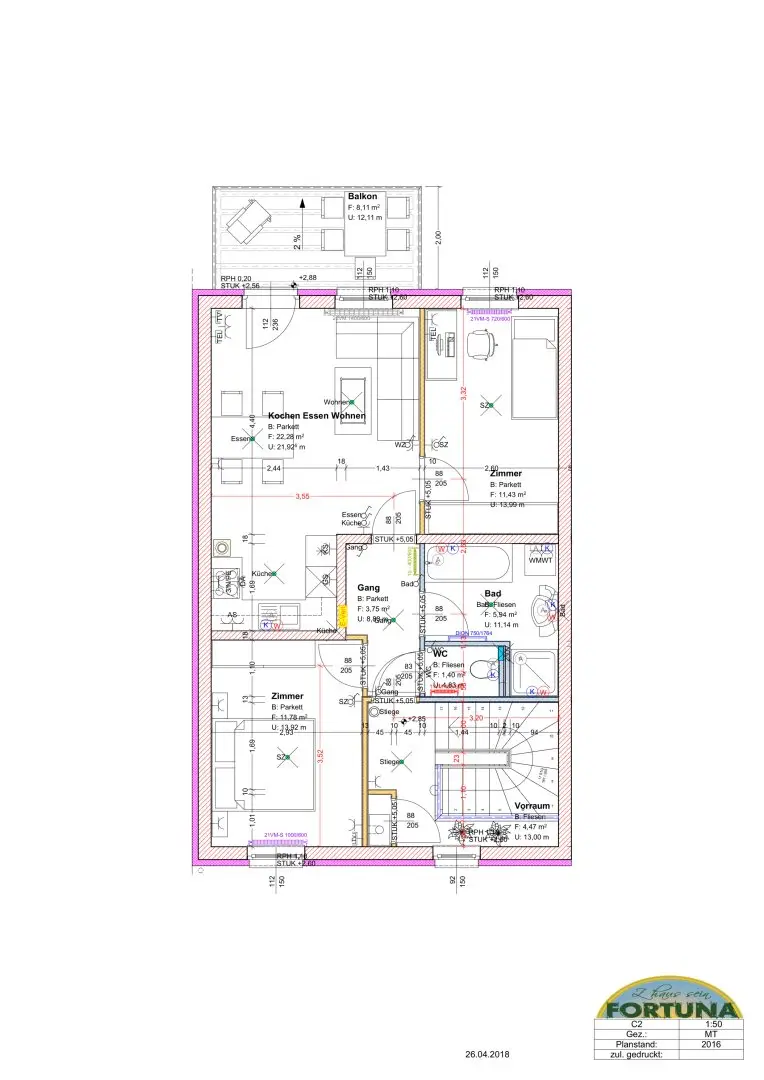 3 Zimmer Wohnung in Stockerau Balkon mit Grünblick