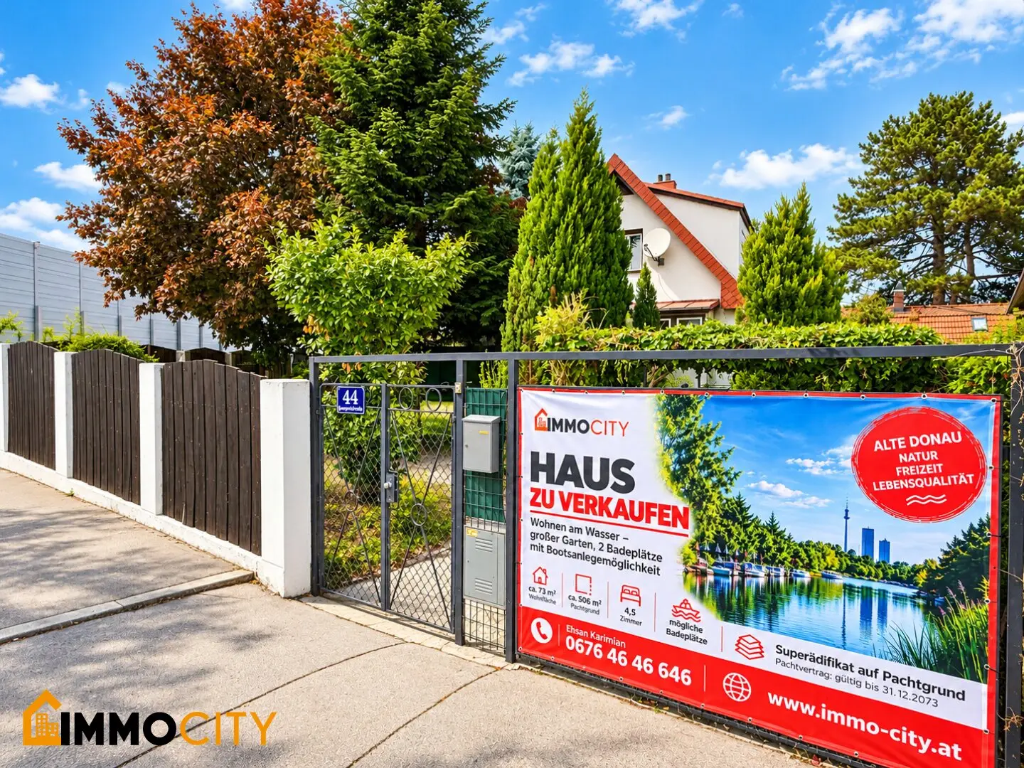 Wohnen am Wasser – Haus mit großem Garten, 2 Badeplätzen &amp; Bootsanlegemöglichkeit an der Alten Donau | Dampfschiffhaufen 44, 1220 Wien