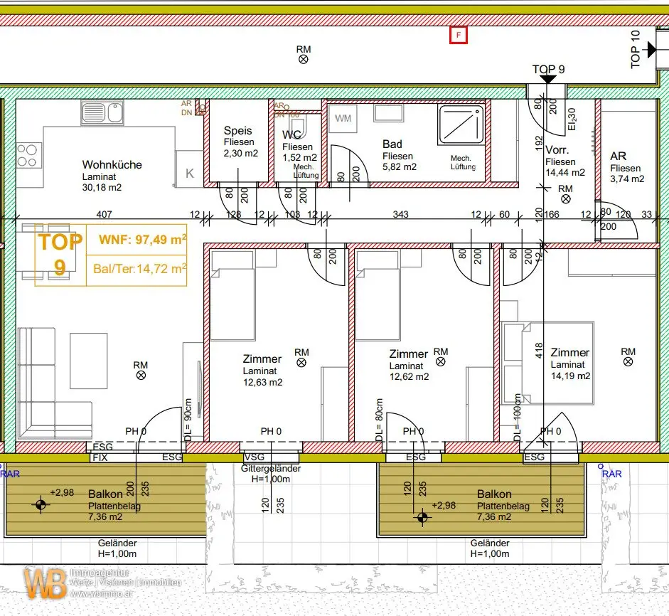 Neubau 4 Zimmer Warm mit 2 Balkonen, inkl. BK und 2 PKW-Stellplätzen
