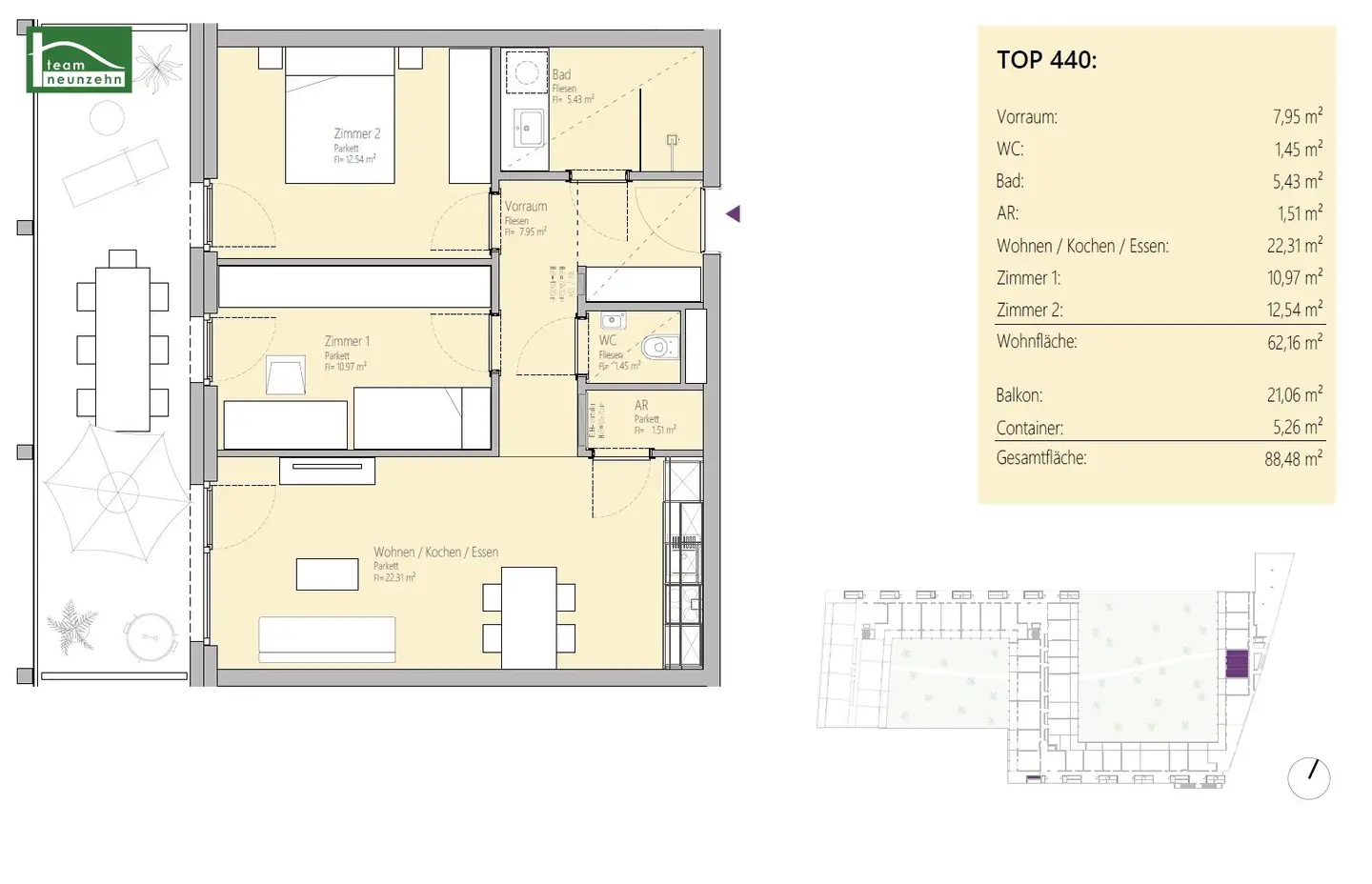 Smart wohnen, grün leben - Moderne 3-Zimmer-Wohnung mit gemütlicher Freifläche