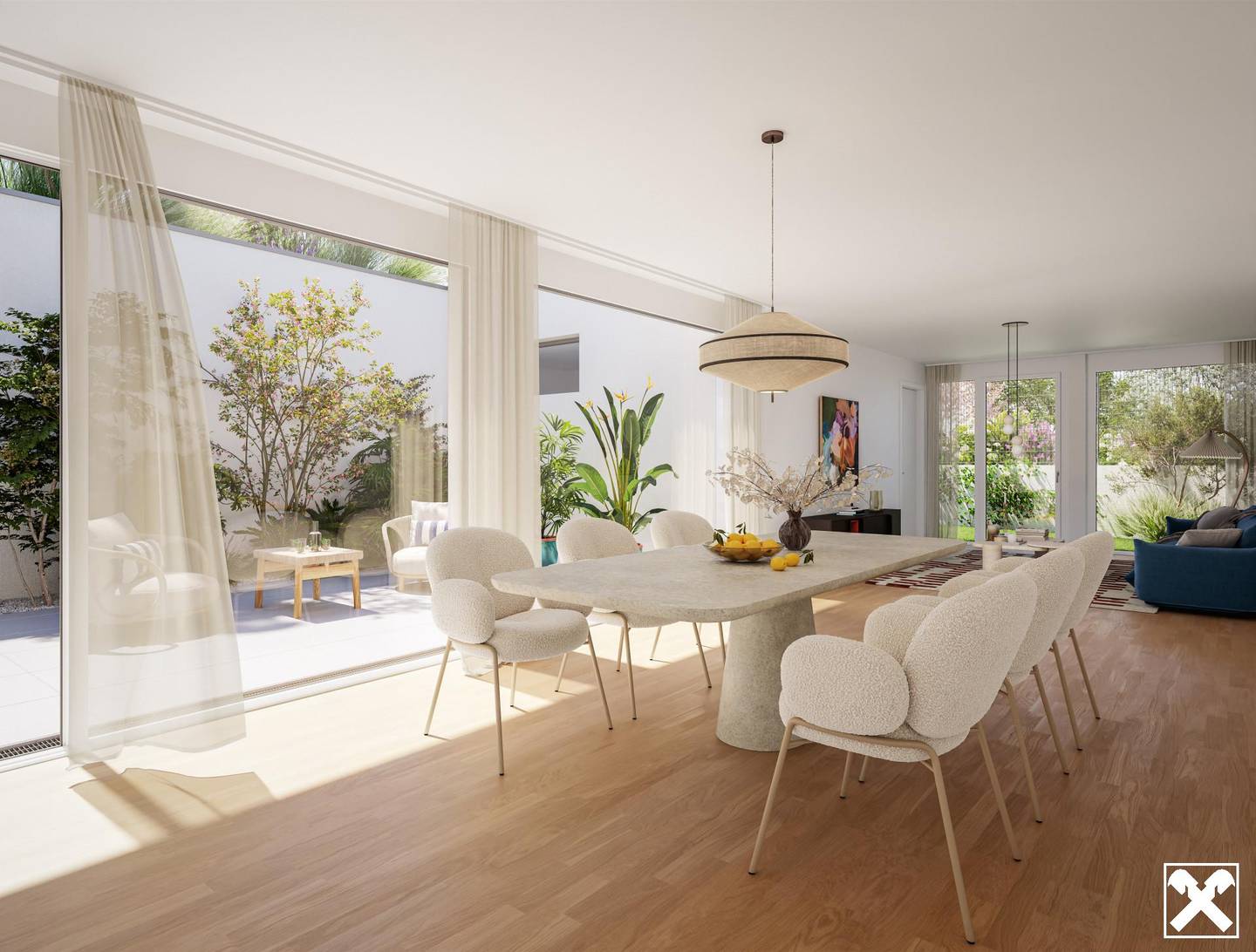 Apartment with large windows and district heating