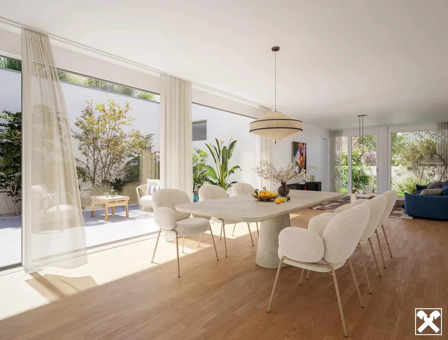 Apartment with large windows and district heating
