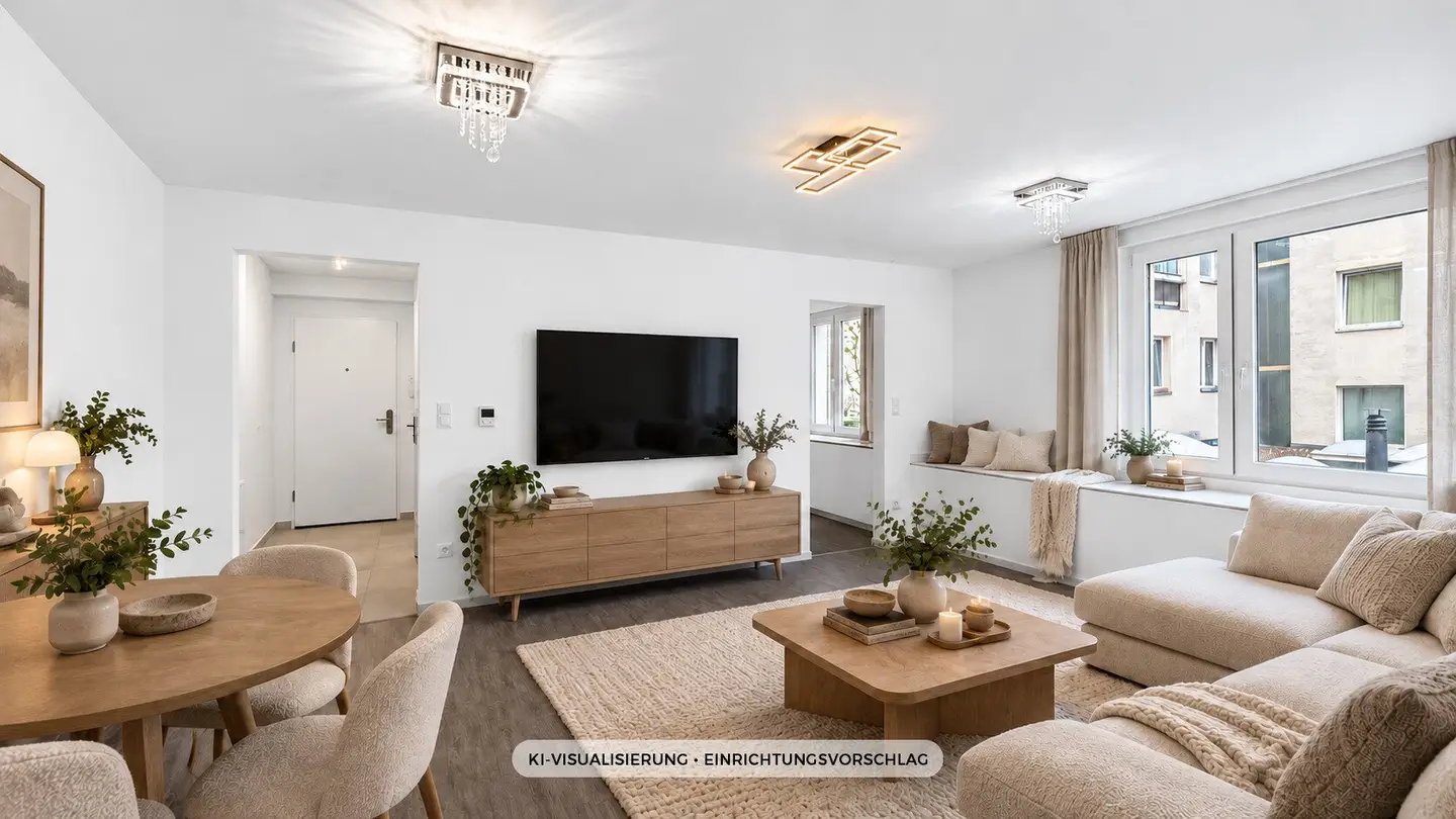 Wohnzimmer, KI-Visualisierung, Einrichtungsvorschlag
