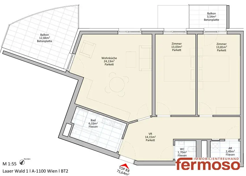 Bright 3-room apartment with two balconies directly by the Laaerwald recreational area