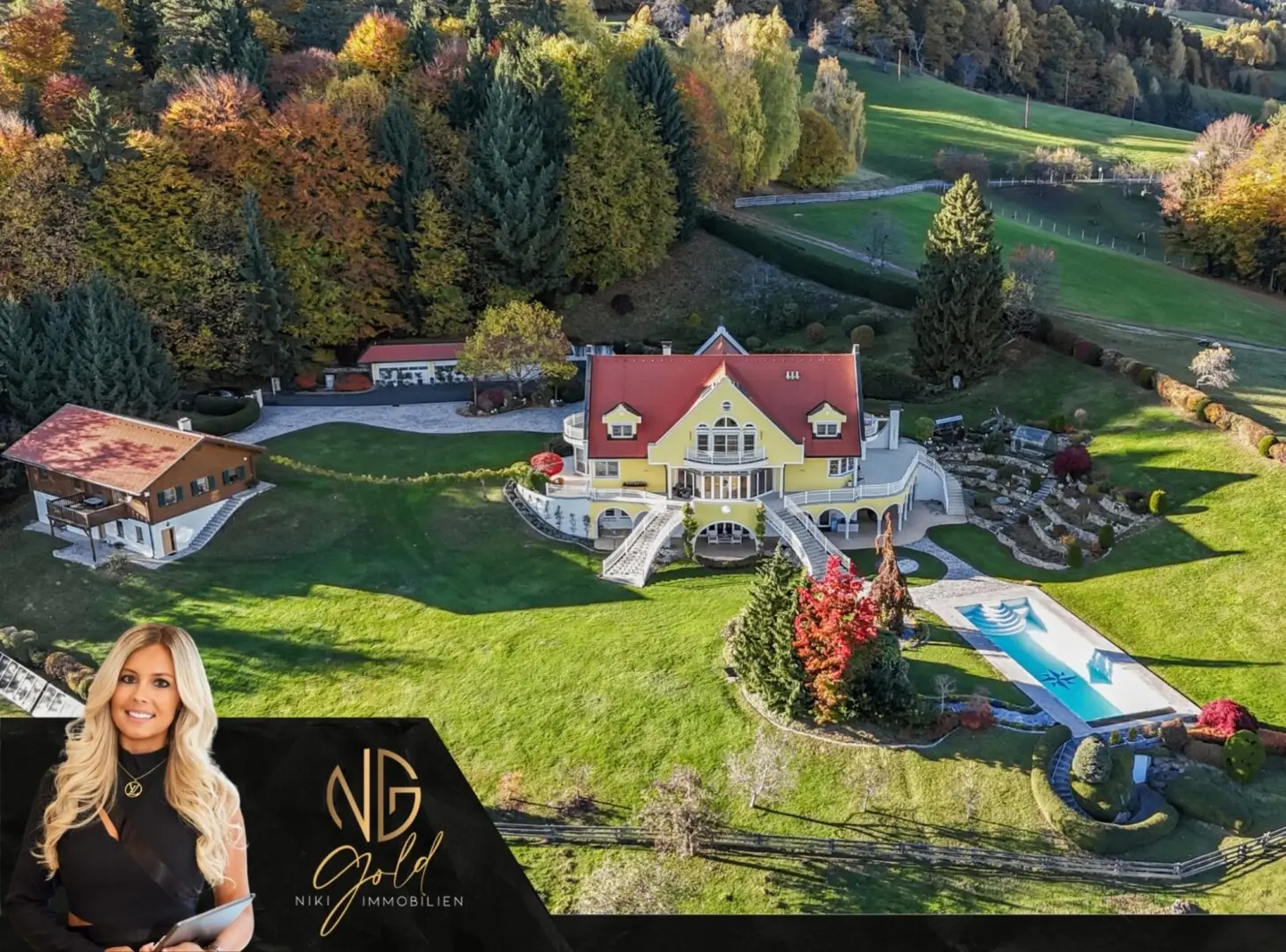 Luxury villa, chalet, pool, wine cellar, agriculture and 7 hectares of natural idyll near Deutschlandsberg