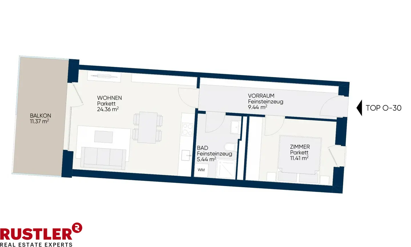 Bright Wohnung in SmartCity with large balcony and fitted kitchen