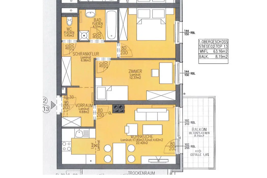 Ostseitige Balkonwohnung in guter Lage