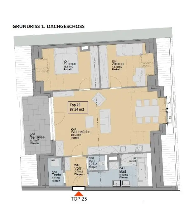 Dachgeschosswohnung with terrace and parquet near Yppenplatz