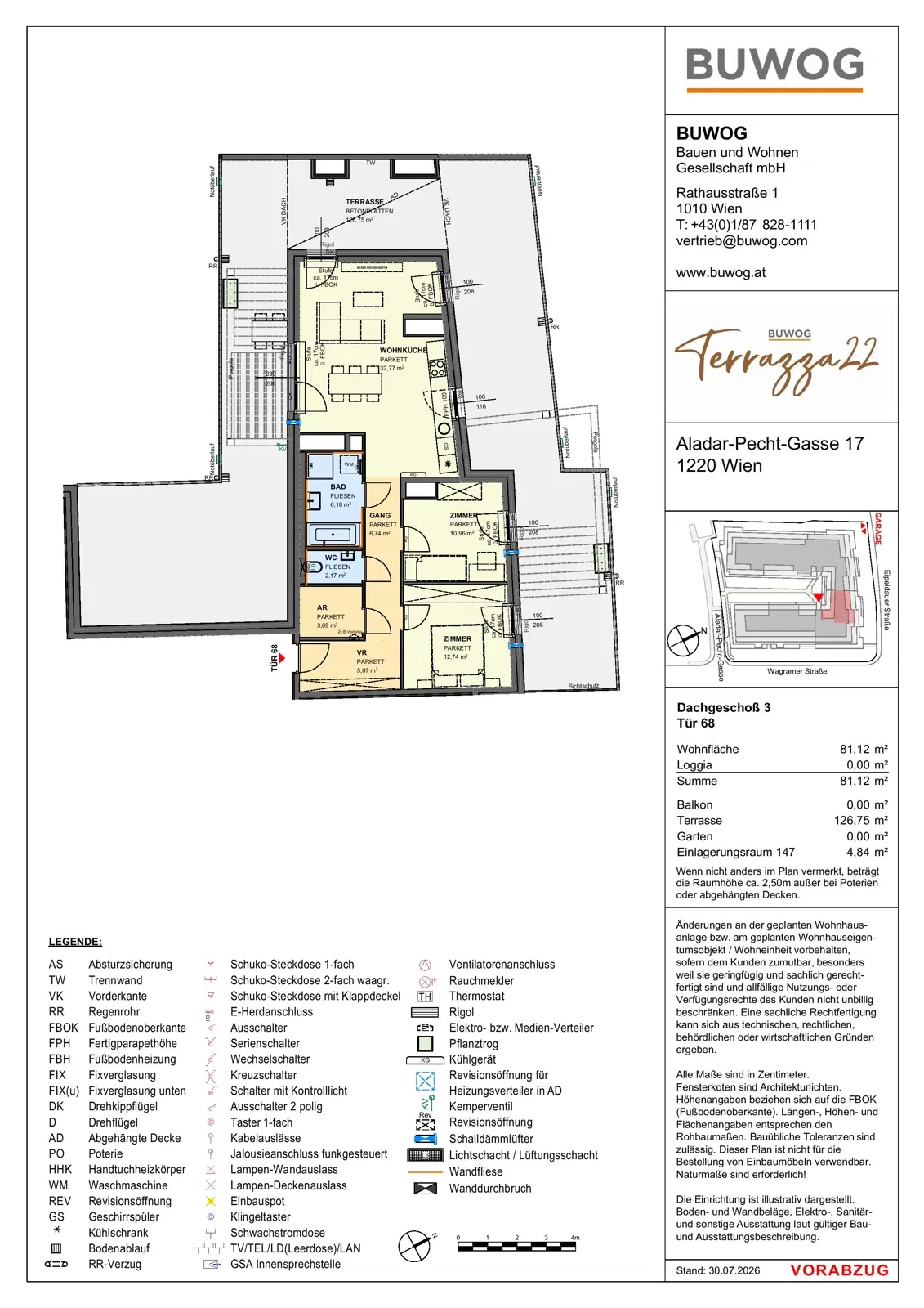 Dachgeschosswohnung mit großzügiger Dachterrasse und Innenhoflage