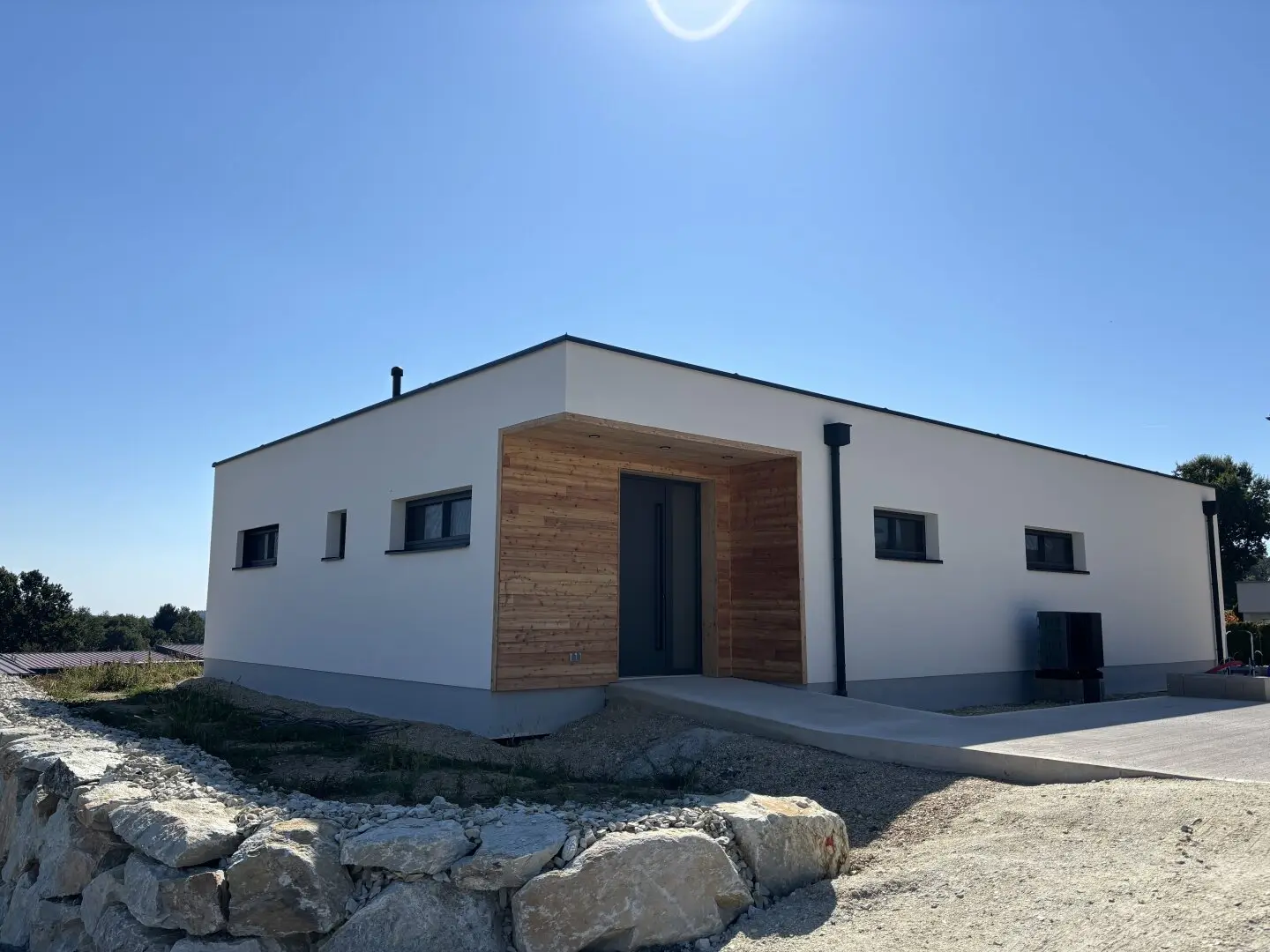 First occupancy Modern natural wood composite house in a quiet location