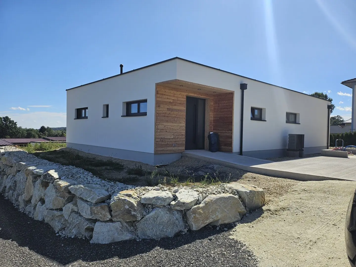 First occupancy Modern natural wood composite house in a quiet location