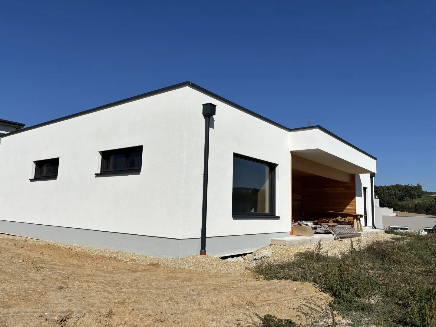First occupancy Modern natural wood composite house in a quiet location