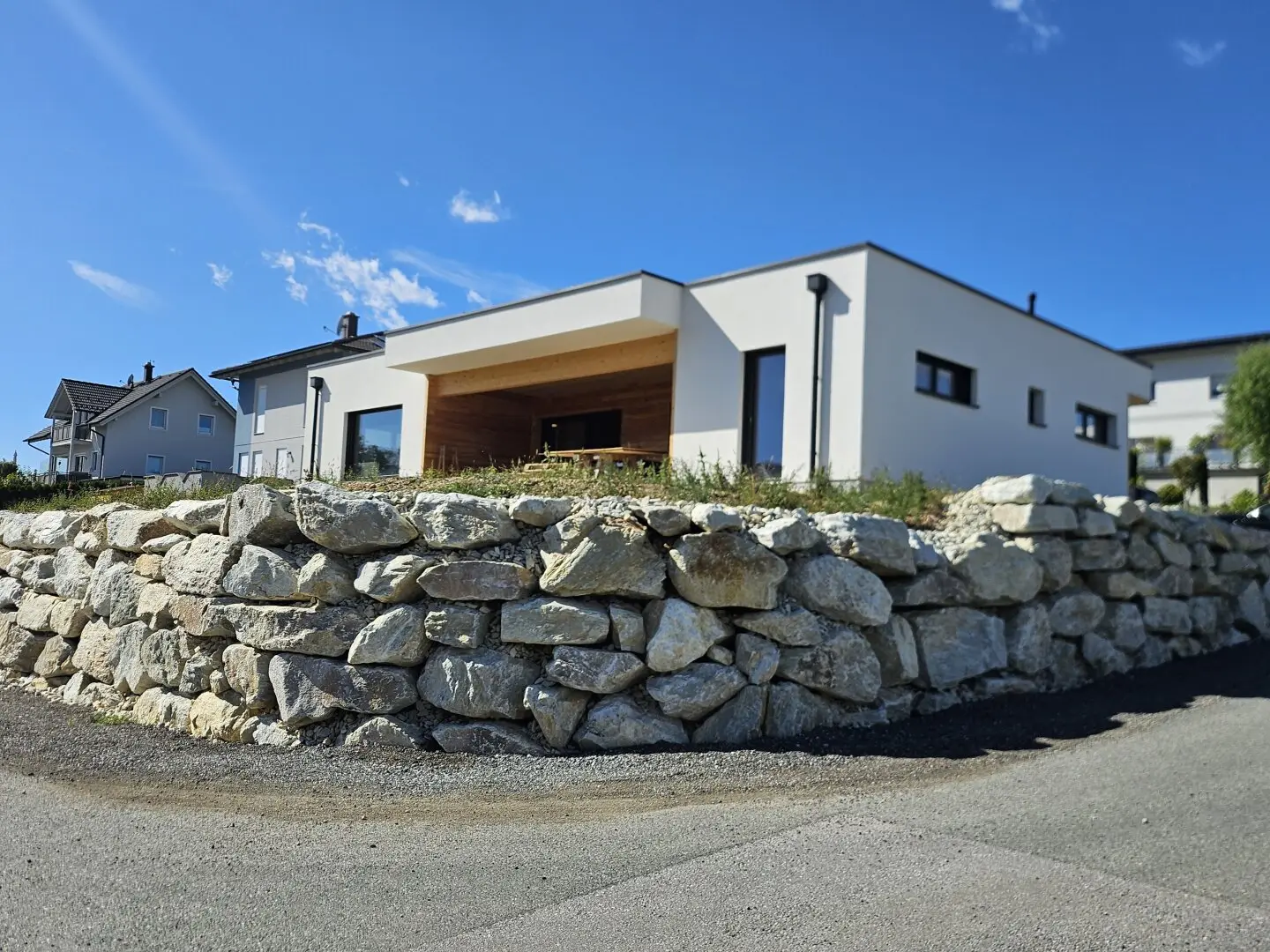 First occupancy Modern natural wood composite house in a quiet location