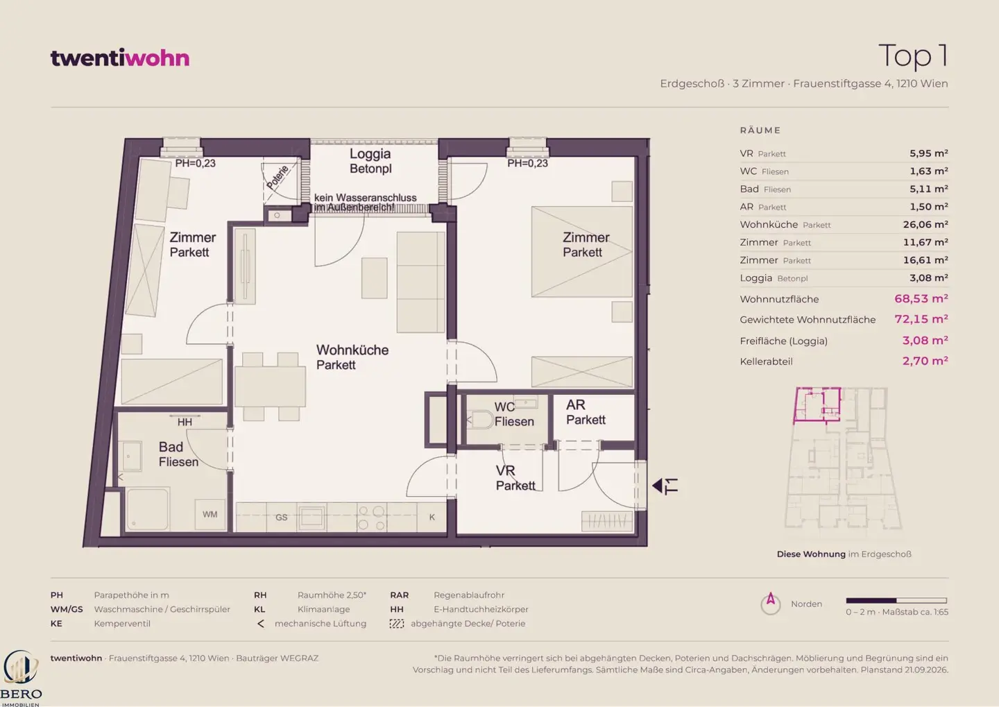 Top 1 on the ground floor with 3 rooms and loggia - new build first occupancy, low-energy - commission free