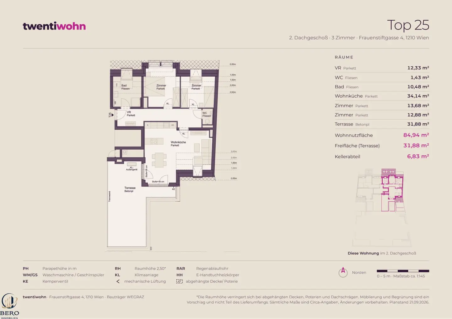 Top 25 on 1st attic floor with 3 rooms and terrace - new build first occupancy, commission-free