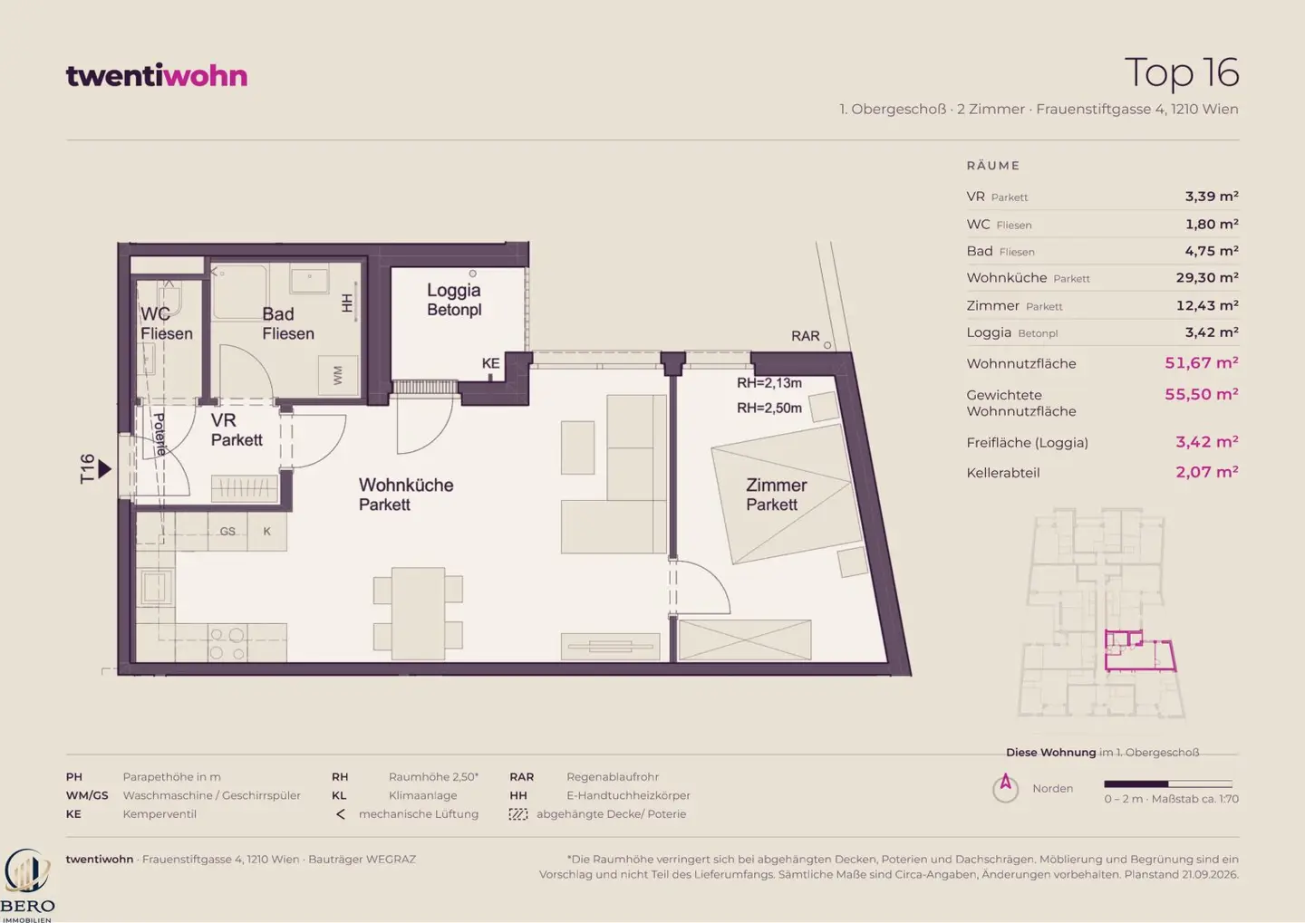 Top 16 on 1st floor with 2 rooms and loggia - New build first occupancy, commission free