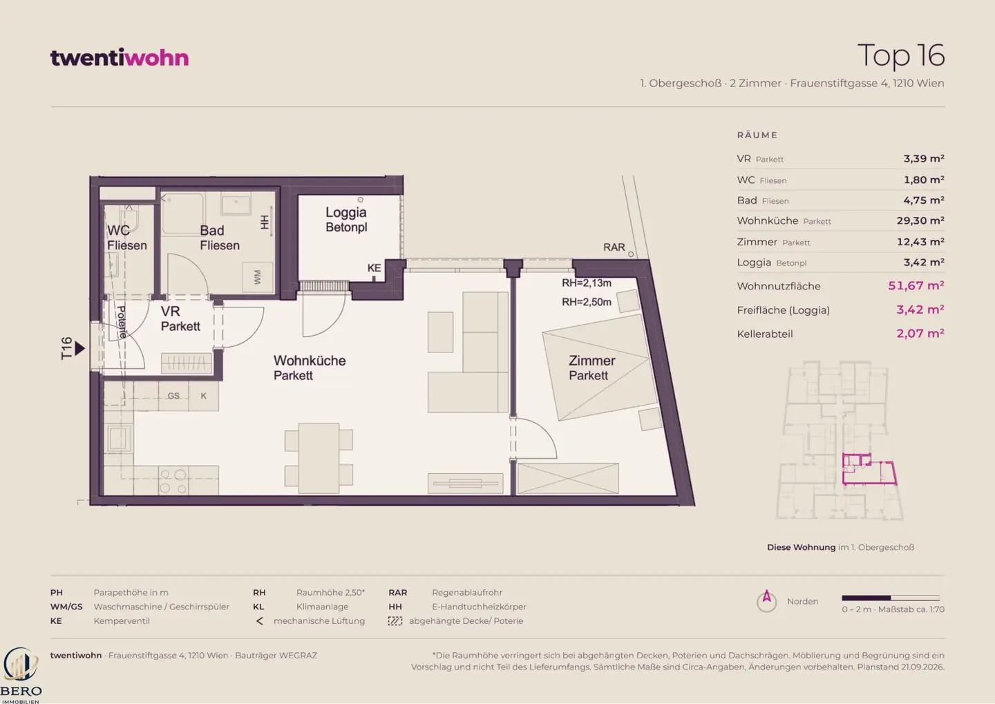 Top 16 on 1st floor with 2 rooms and loggia - New build first occupancy, commission free