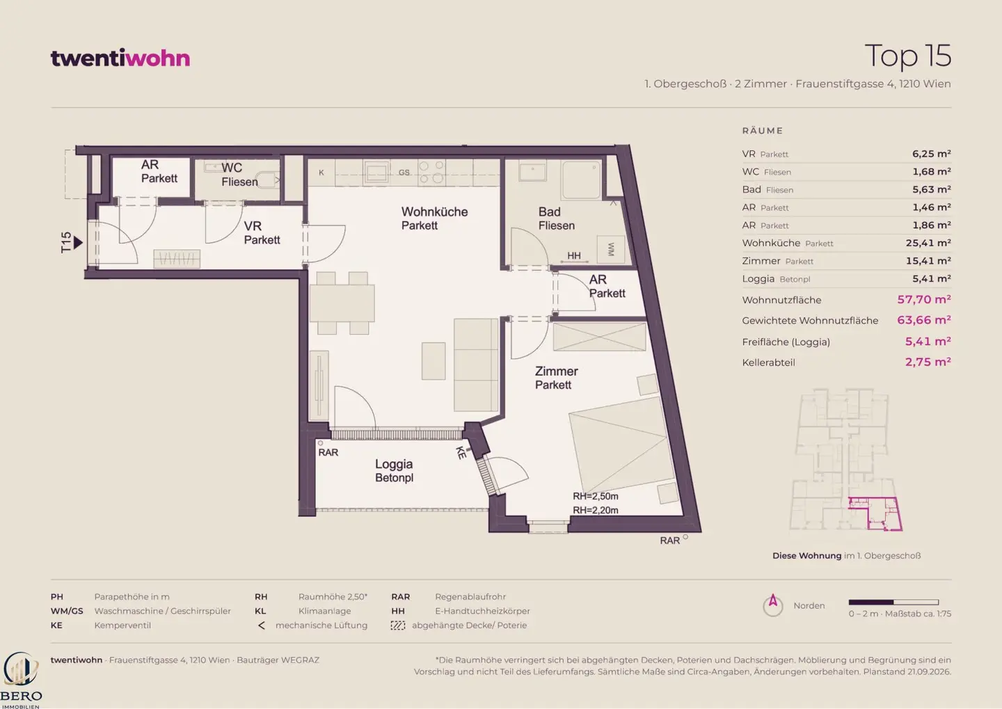 Top 15 im 1. OG mit 2 Zimmern und Loggia - Neubau Erstbezug, provisionsfrei
