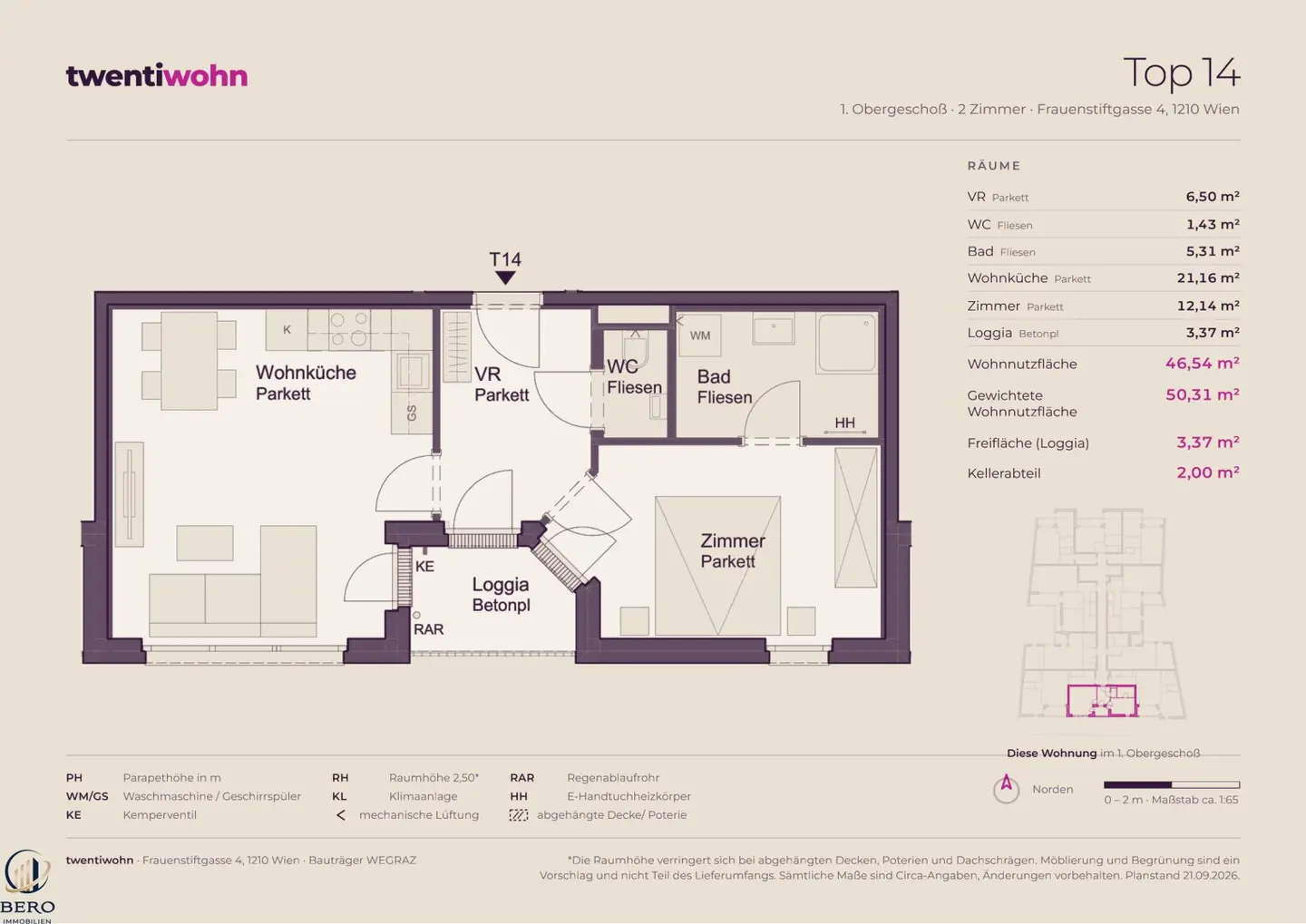 Top 14 on 1st floor with 2 rooms and loggia - new build first occupancy, commission-free