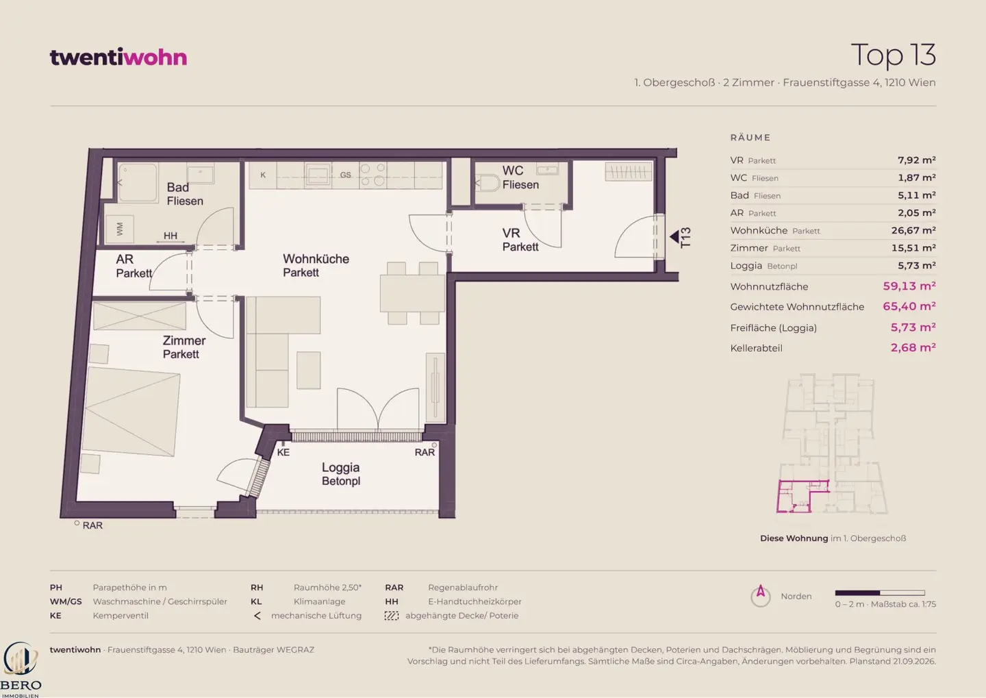 Top 13 on 1st floor with 2 rooms and loggia, new build first occupancy, commission-free