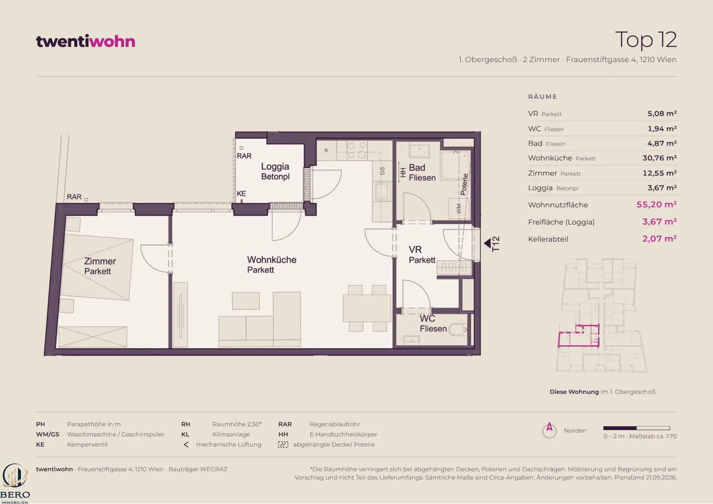Top 12 on 1st floor with 2 rooms and loggia - new build first occupancy, commission-free
