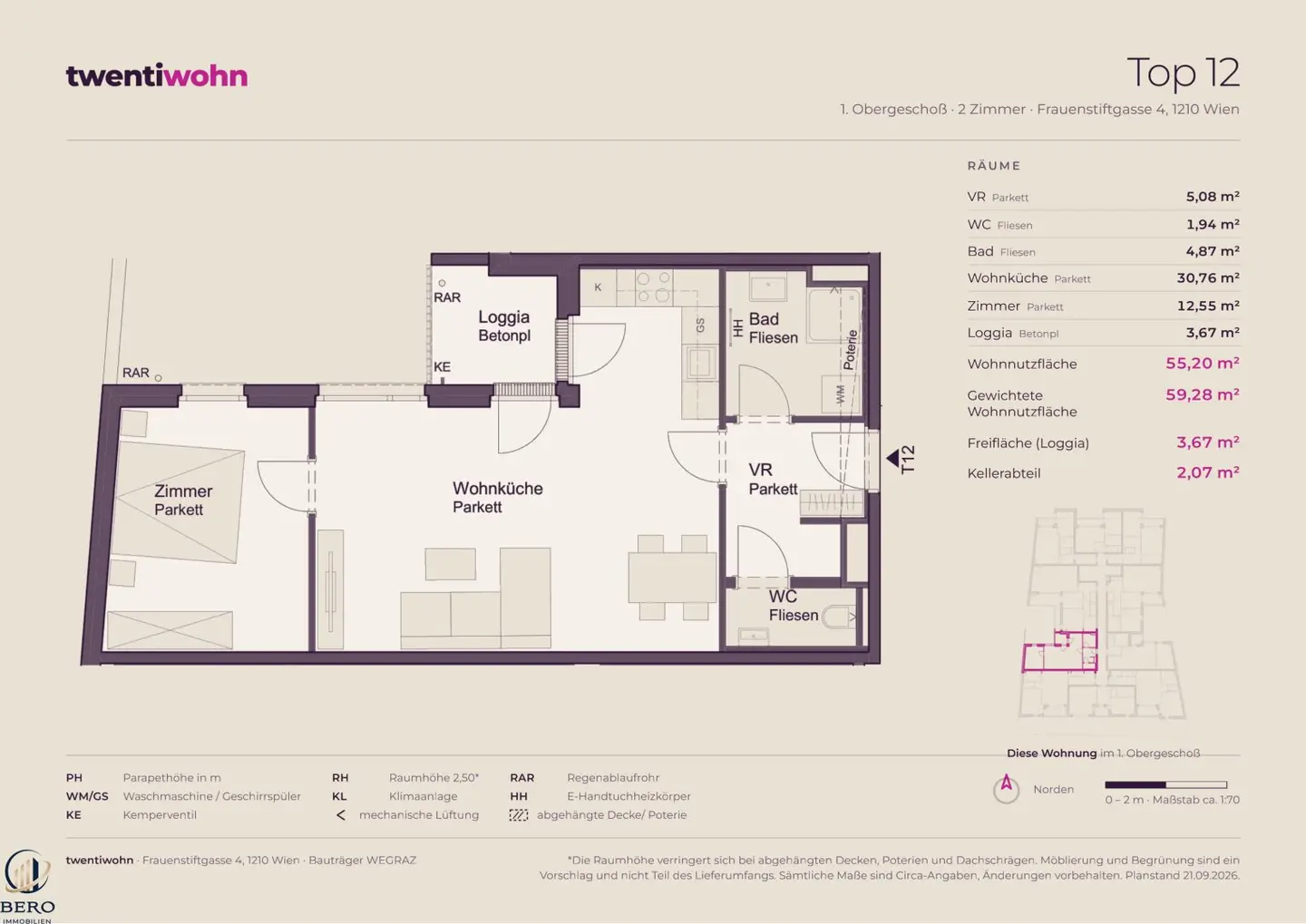 Top 12 on 1st floor with 2 rooms and loggia - new build first occupancy, commission-free