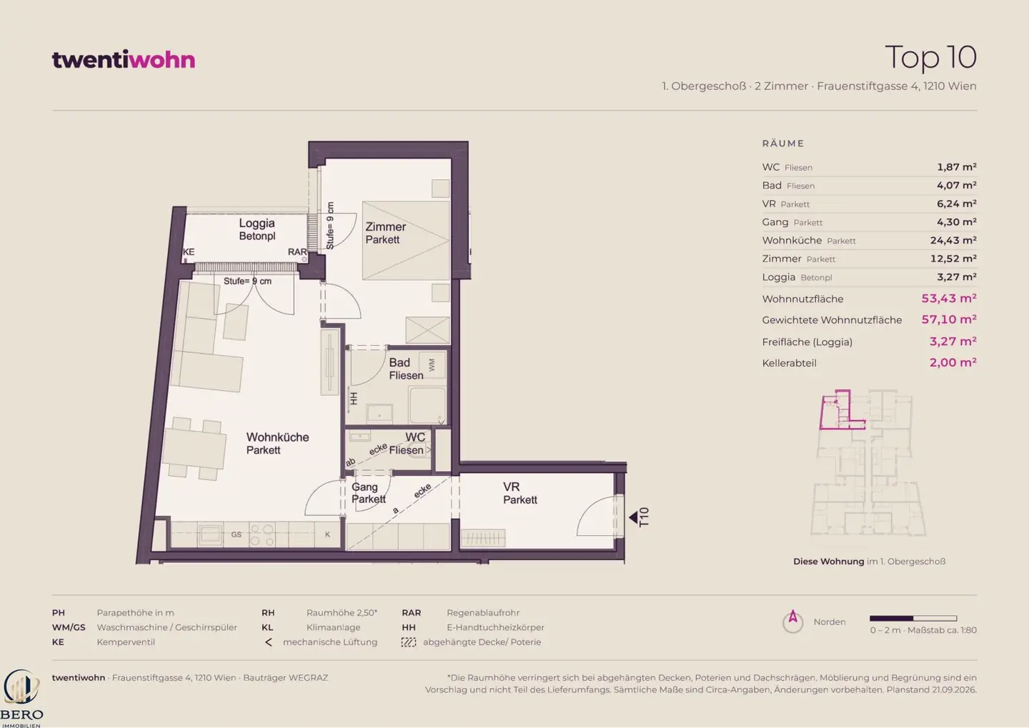 Top 10 im 1. OG mit 2 Zimmern und Loggia - Neubau Erstbezug, provisionsfrei