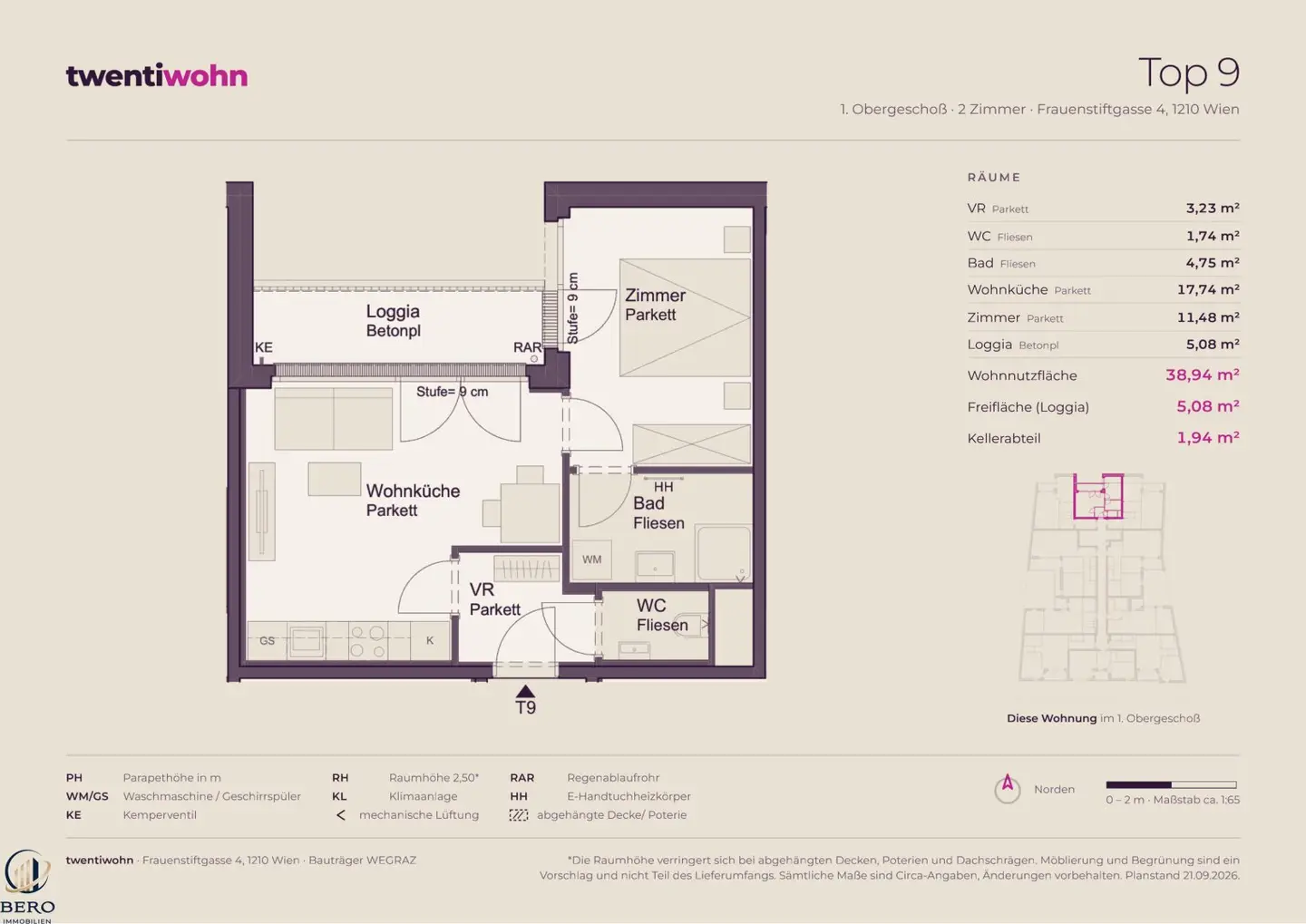 Top 9 on 1st floor with 2 rooms and loggia - new build first occupancy, commission-free